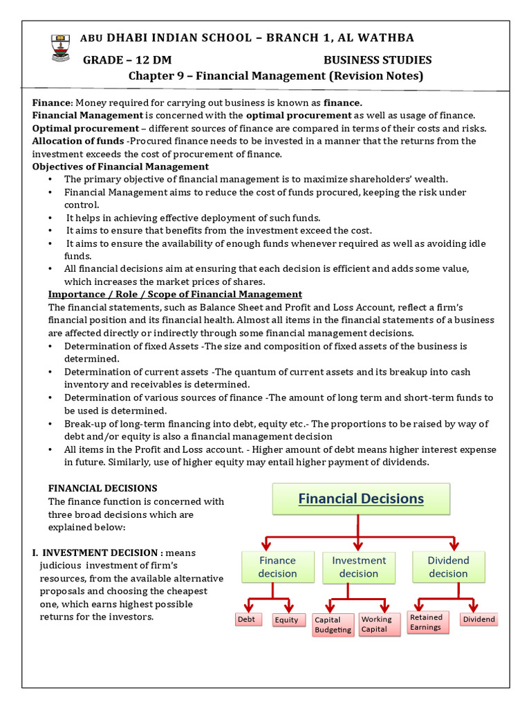 Financial Management Revision Notes | PDF | Dividend | Capital Structure