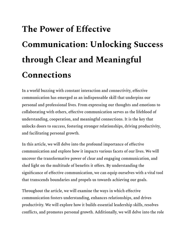 The Power of Effective Communication_ Unlocking Success through Clear ...