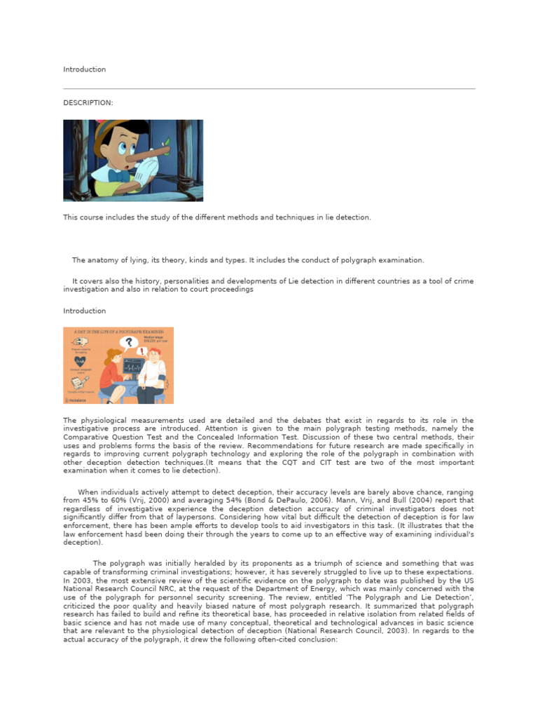 Methods and History of Lie Detection | PDF | Polygraph | Norepinephrine
