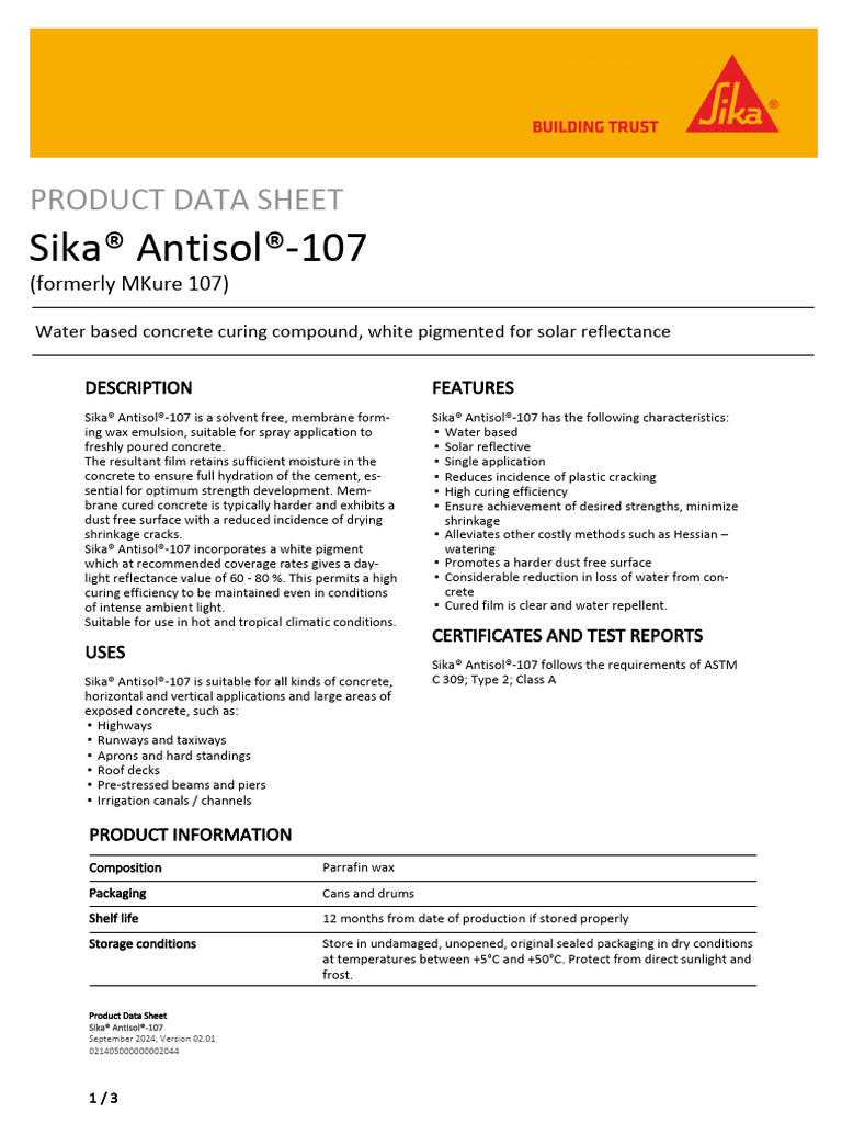 Pds Sika Antisol 107 | PDF | Concrete | Water