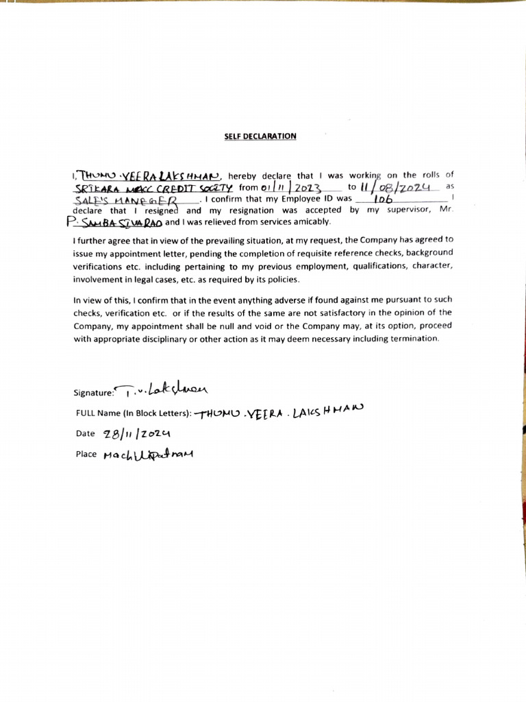 Self Declaration Form | PDF | Justice | Crime & Violence