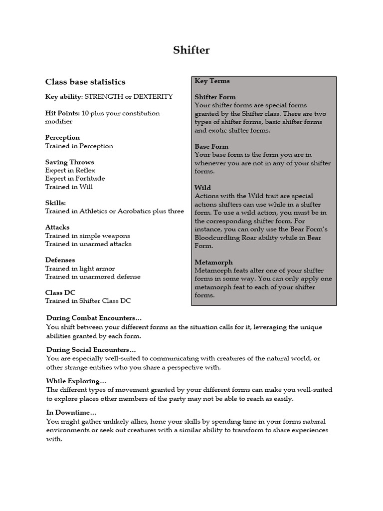 Shifter Class Overview and Features | PDF