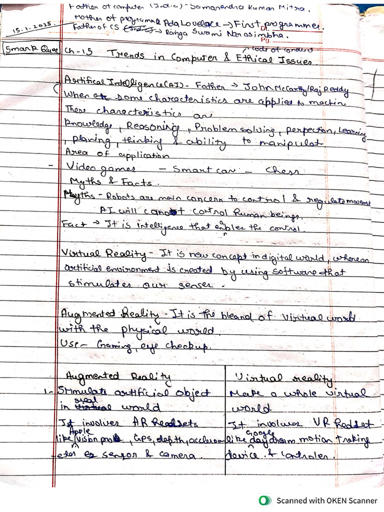 Chapter 15 Trends in Computer and Ethical Issues Shorts Notes | PDF
