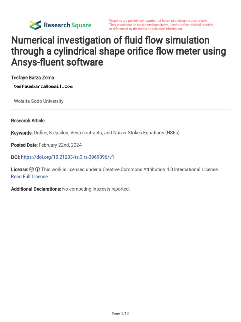 CFD Analysis of Orifice Flow Meter | PDF | Fluid Dynamics | Navier ...