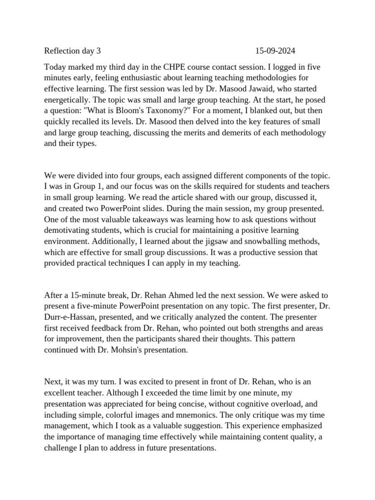 Reflection day 3 15.09.2024 | PDF | Methodology | Communication