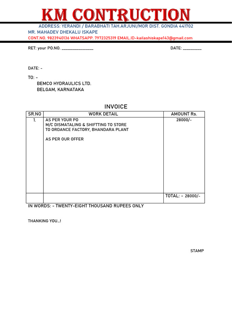 Invoice for Machinery Dismantling Services | PDF