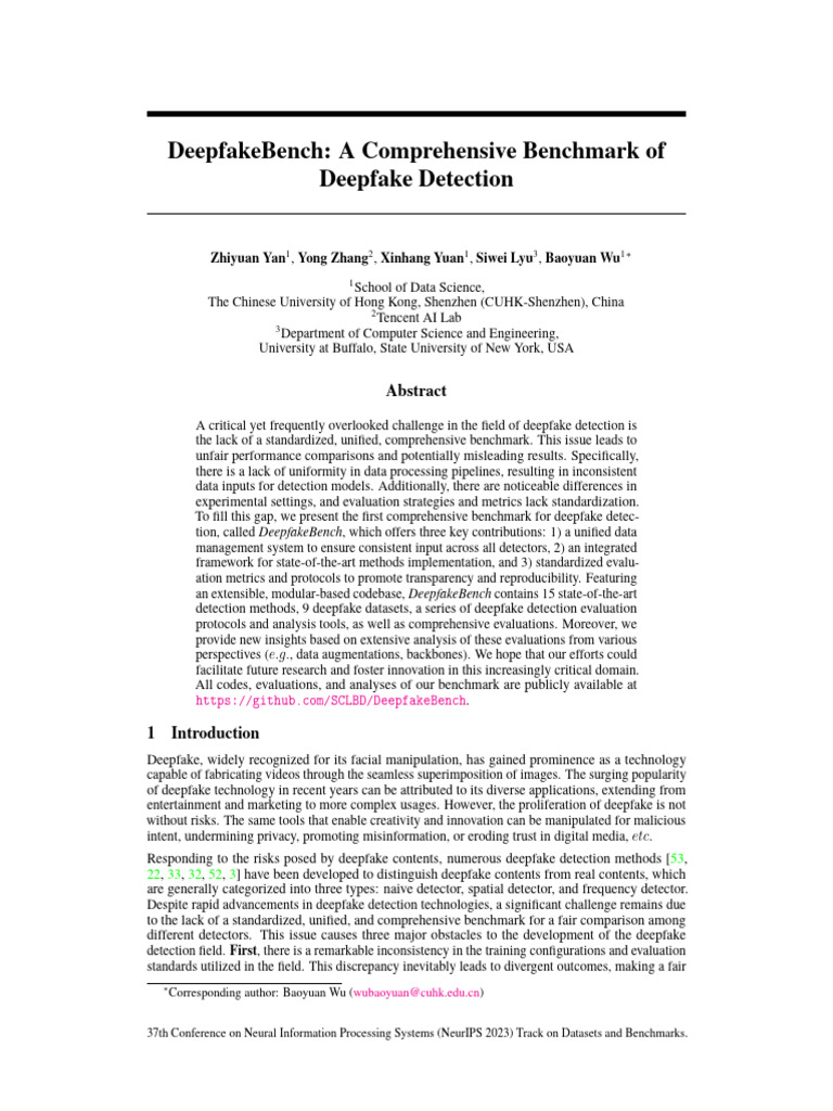 DeepfakeBench: Unified Detection Benchmark | PDF | Receiver Operating ...
