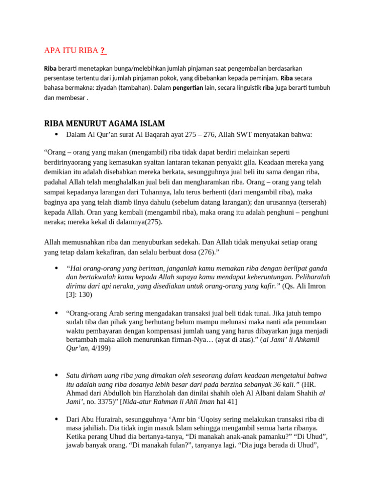 Larangan Riba dalam Islam | PDF