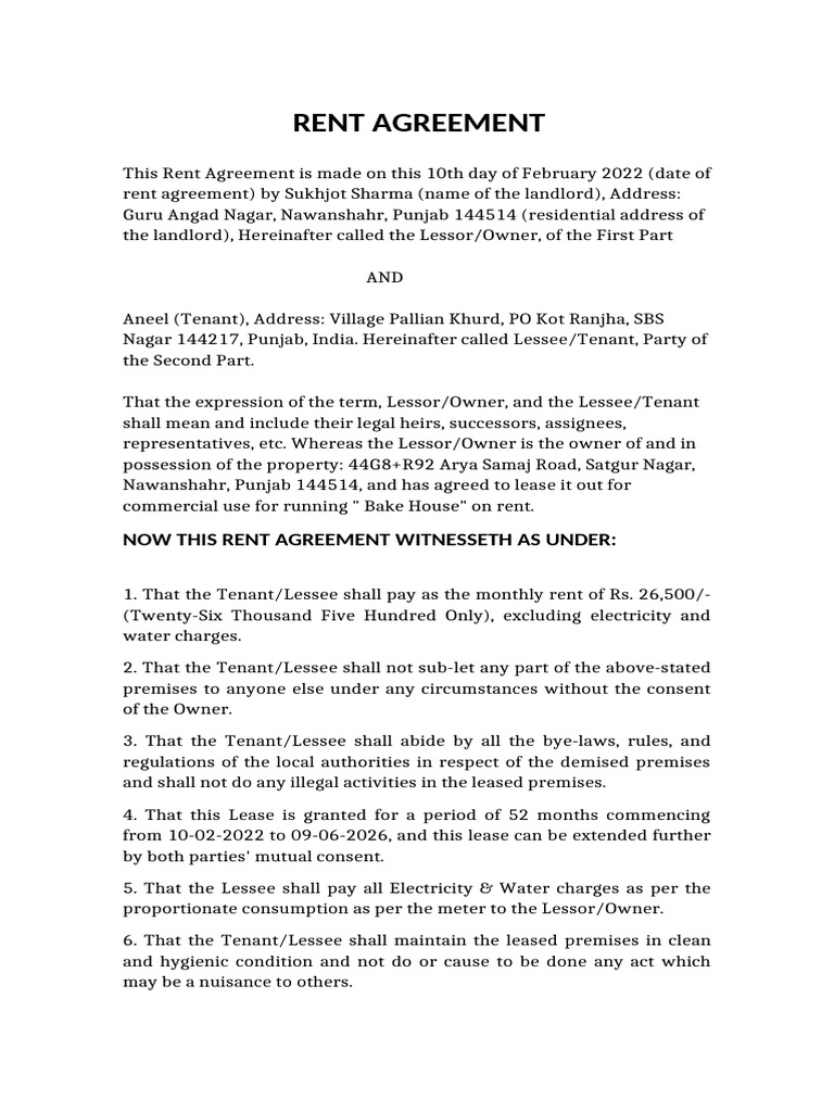 Rent_Agreement_Sample | PDF | Lease | Leasehold Estate