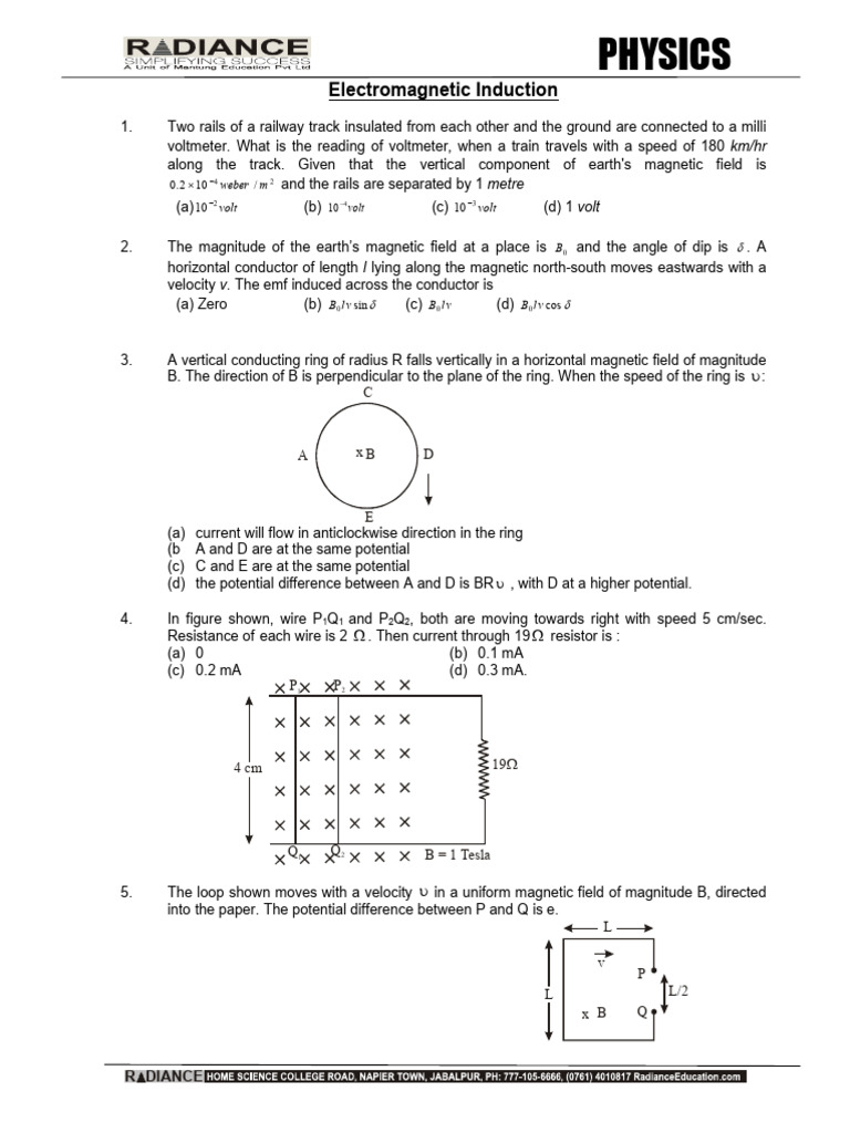 Electromagnetic Induction Problems and Solutions | PDF | Magnetic Field ...