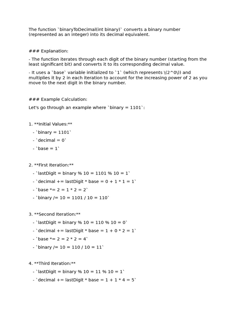 Convert Binary to Decimal Function | PDF