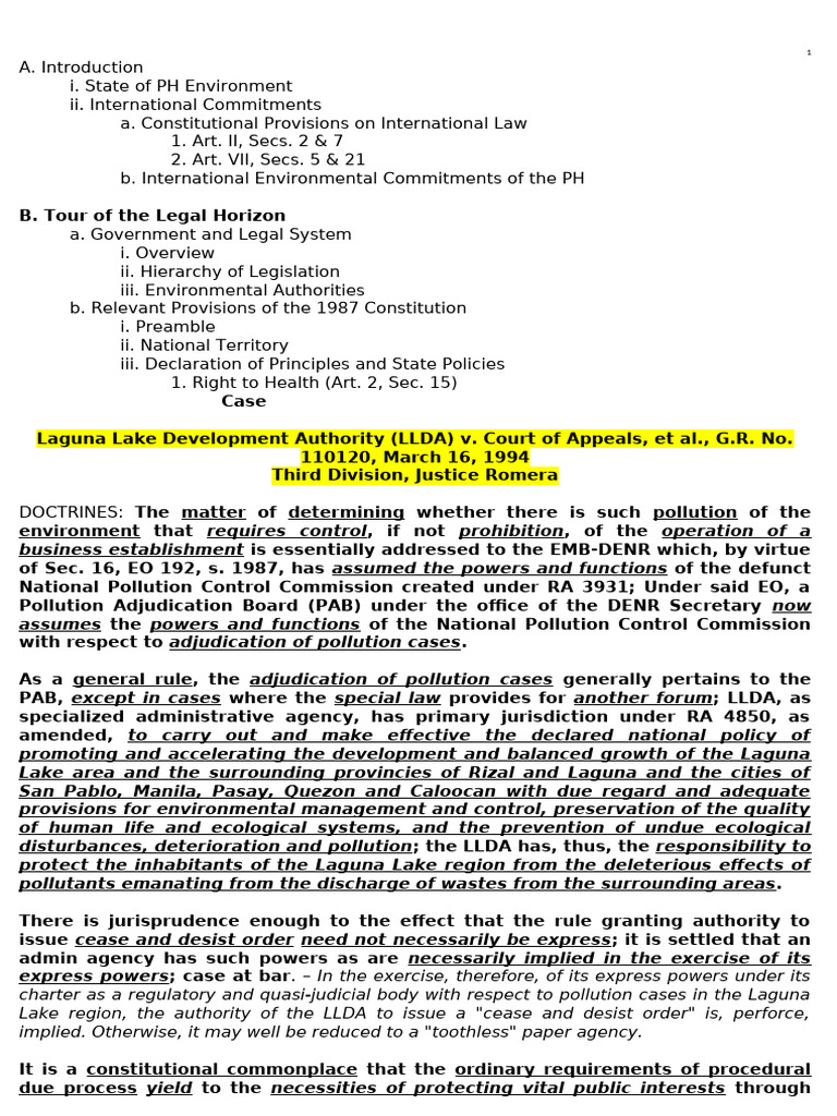PH Environmental Law & LLDA Case | PDF | Injunction | Complaint