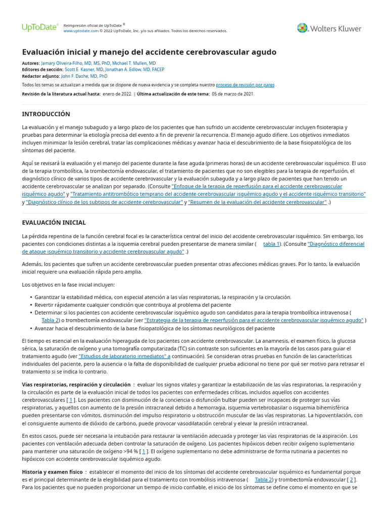 Initial Assessment and Management of Acute Stroke - UpToDate | PDF ...