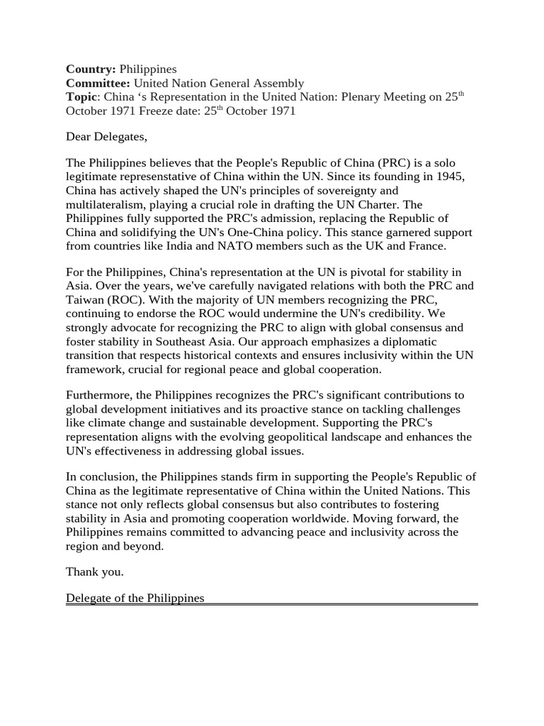Philippines Position Paper' | PDF