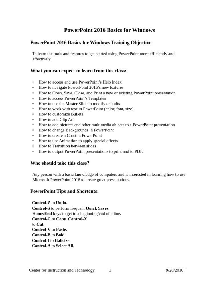 PowerPoint 2016 Basics for Beginners | PDF | Microsoft Power Point ...
