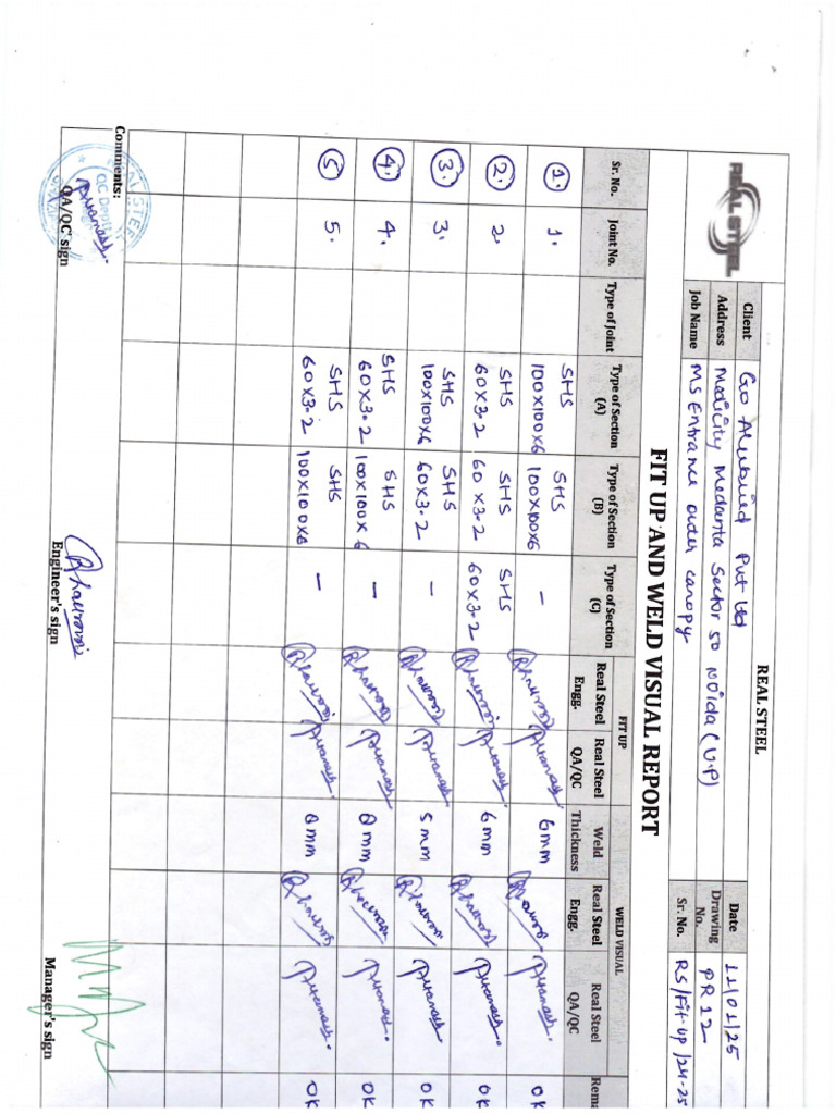 Fit Up and Visual Report 1 | PDF