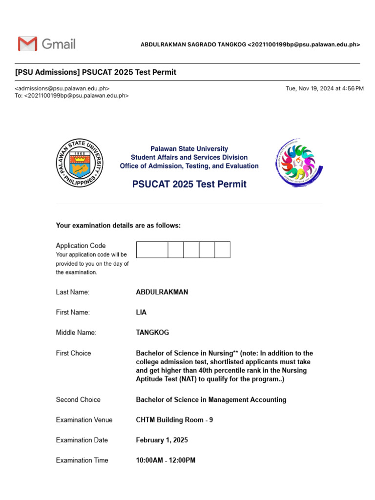 [PSU Admissions] PSUCAT 2025 Test Permit | PDF | University And College ...