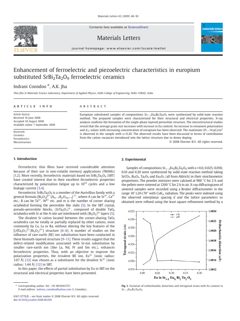 Enhanced Ferroelectric Properties of Eu-Doped SBT | PDF ...