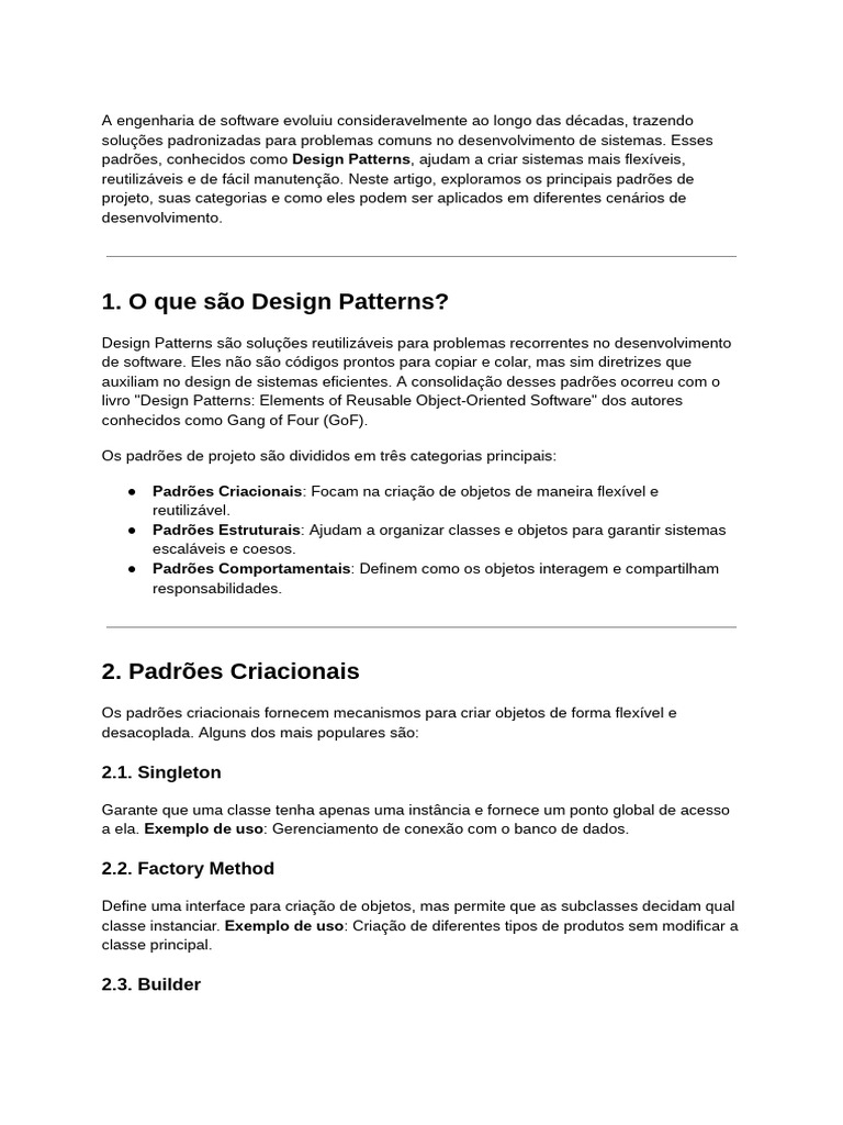 Principais Design Patterns em Software | PDF | Padrão de design de ...