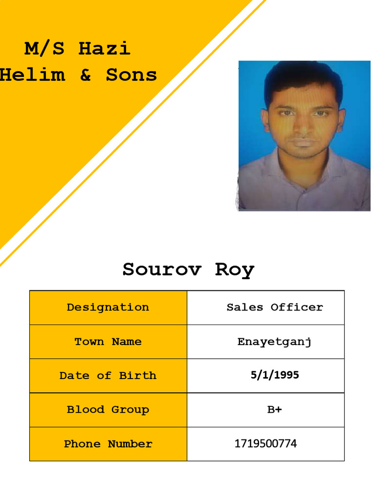 M/S Hazi Helim & Sons Employee ID Card | PDF