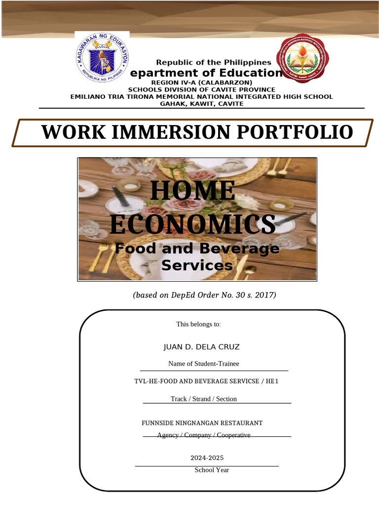 SHS Work Immersion Portfolio Guide | PDF | Job Interview | Leadership