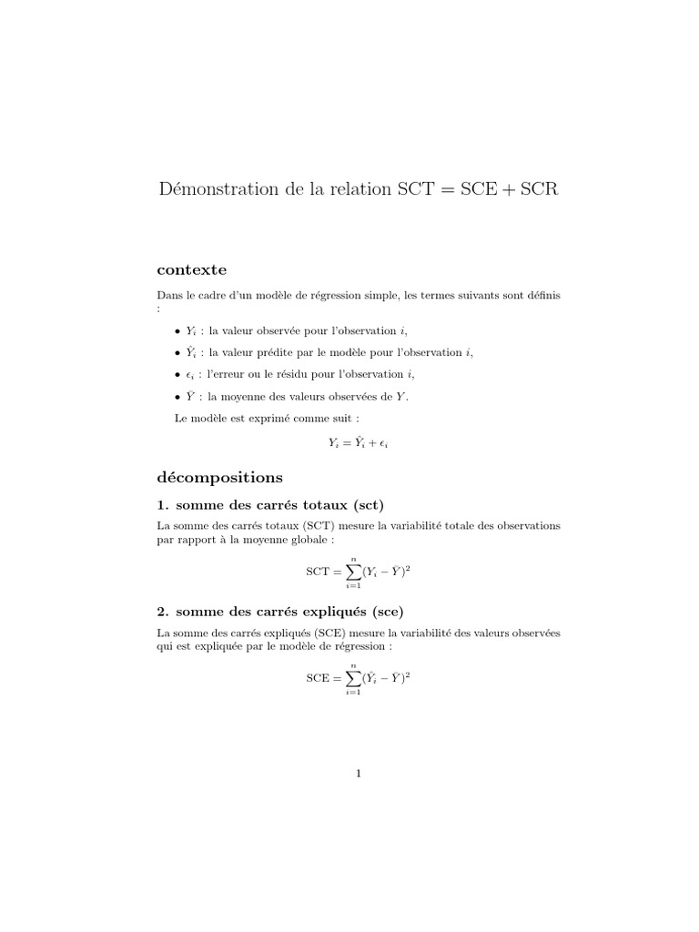 Relation entre SCT, SCE et SCR en régression | PDF | Régression ...