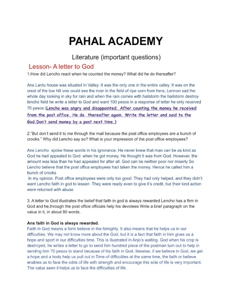 Important Question Answers | PDF