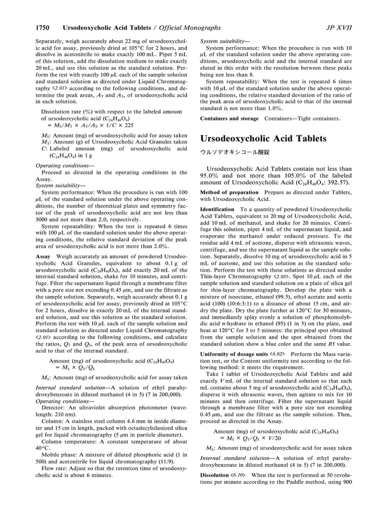 Ursodeoxycholic Acid Tablets Assay Methods | PDF | Chromatography ...