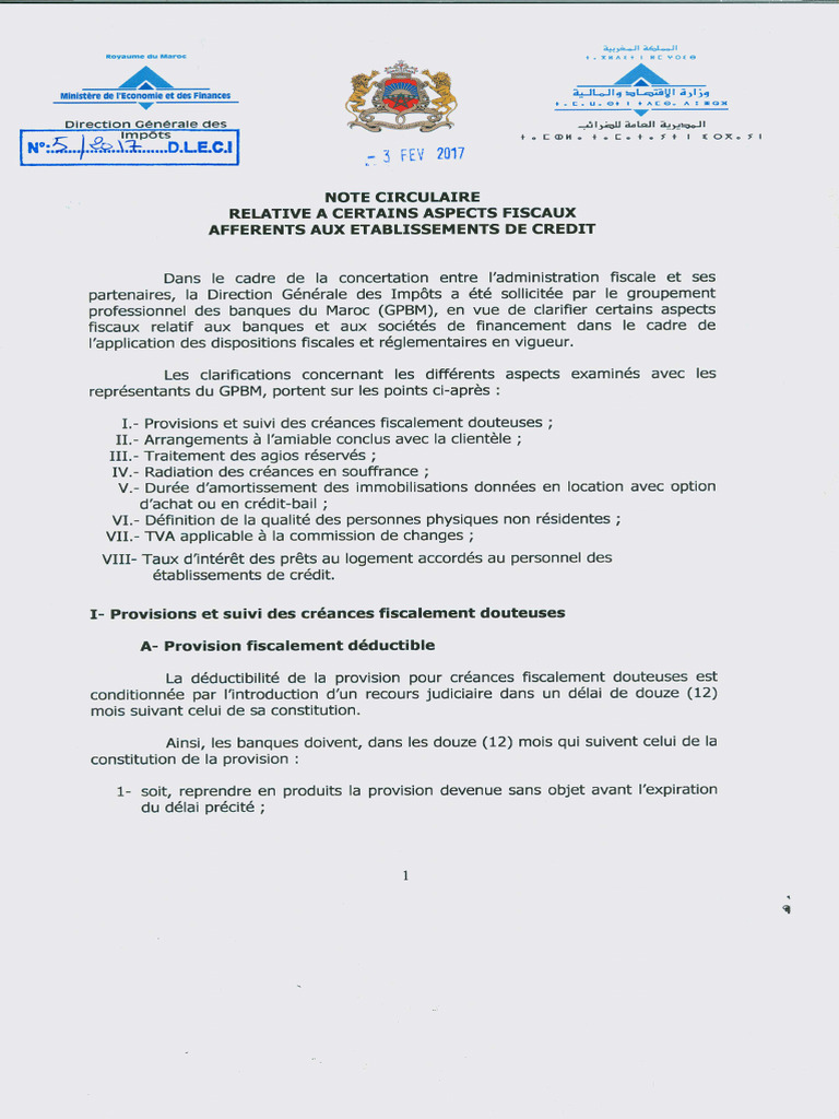 Fiscalité Circulaire DGI 2017 Relative Aux Aspects Fiscaux Des EC | PDF