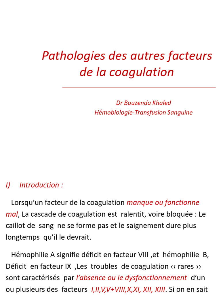 Pathologies des facteurs de coagulation | PDF | Coagulation | Sang