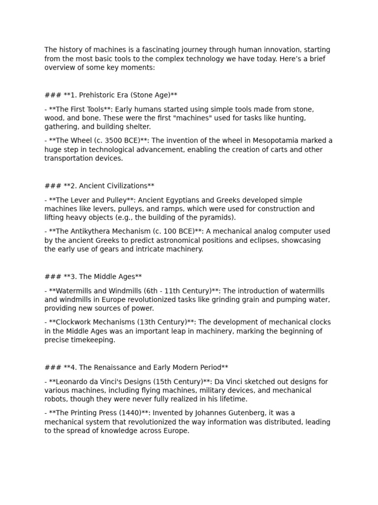 Evolution of Machines Through History | PDF | Machines | Artificial ...