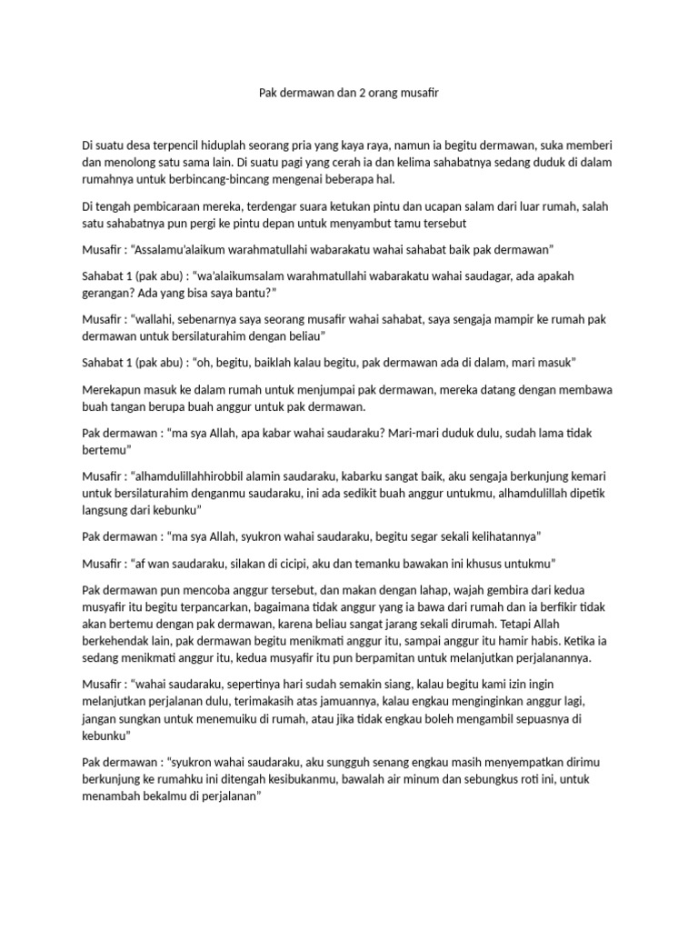 Kedermawanan Pak Dermawan dan Musafir | PDF
