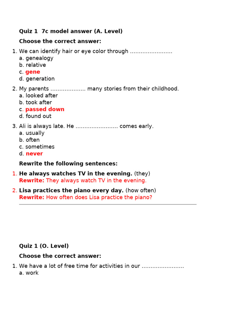 Quiz 1 7c model answer | PDF