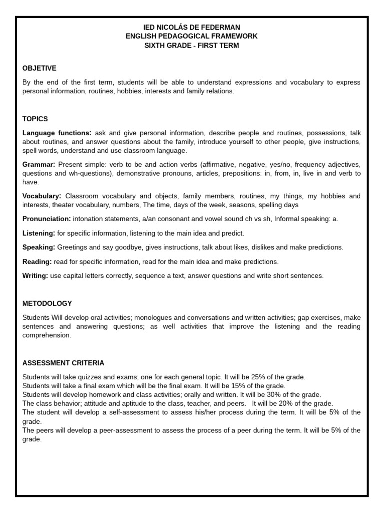 Sixth Grade English Framework Overview | PDF
