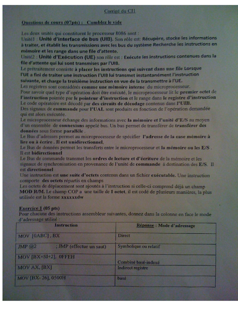 Examen 1+ Correction Assembleur Interfaçage | PDF