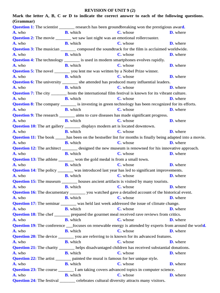 Unit 9 Revision Questions | PDF