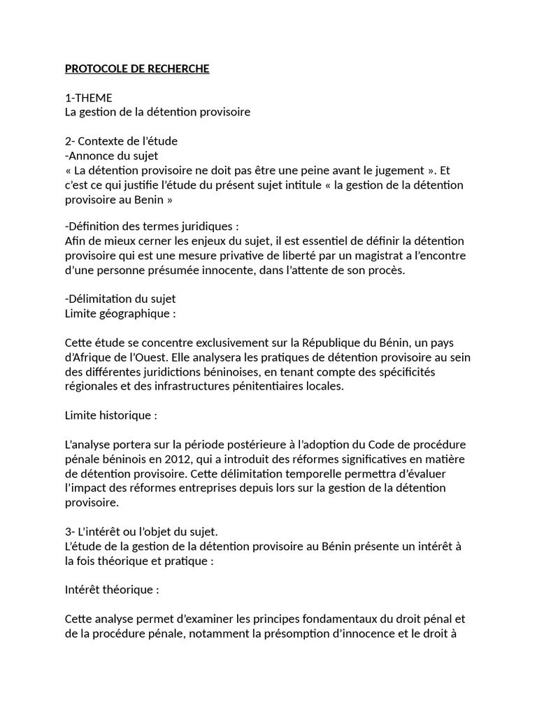 Gestion de la détention provisoire au Bénin | PDF | Justice | Crime et ...