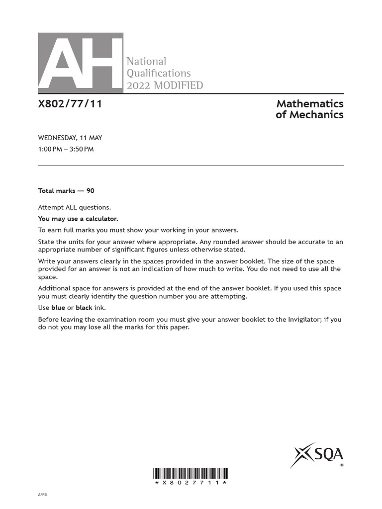 2022 Mechanics Level 3 Exam Paper | PDF | Velocity | Force