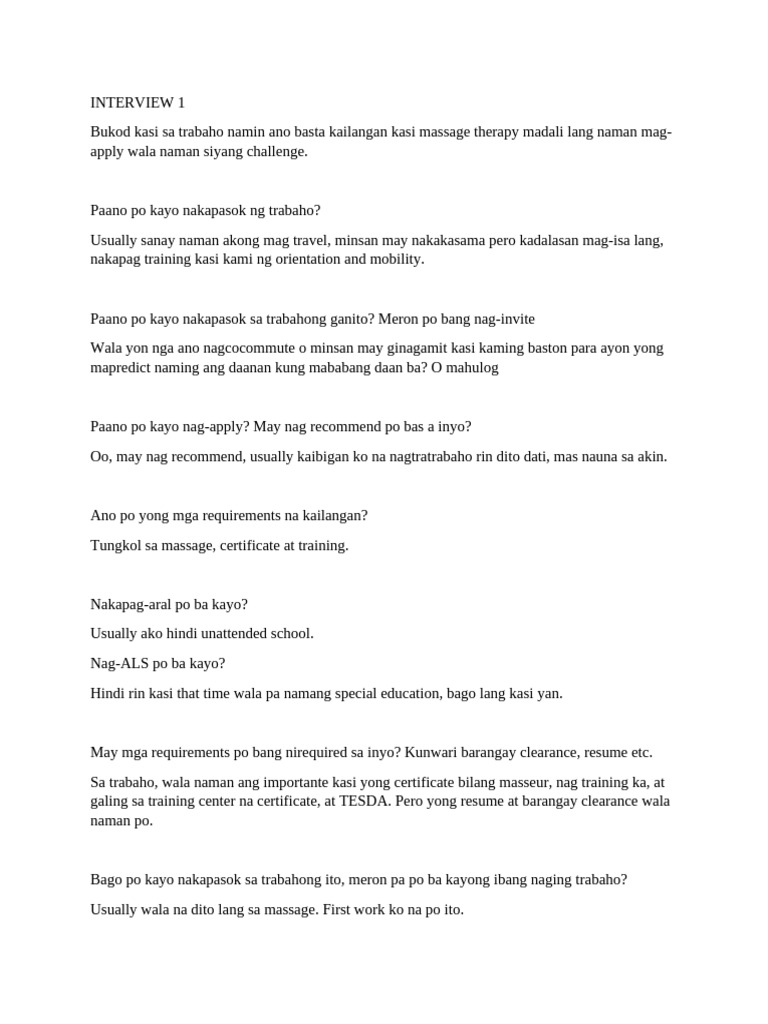 INTERVIEW 1 Madam | PDF