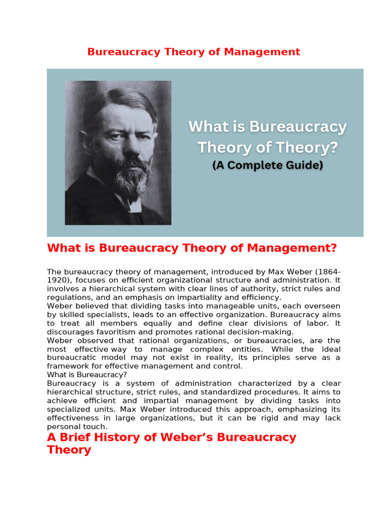 Bureaucracy Theory of Management | PDF | Bureaucracy | Max Weber