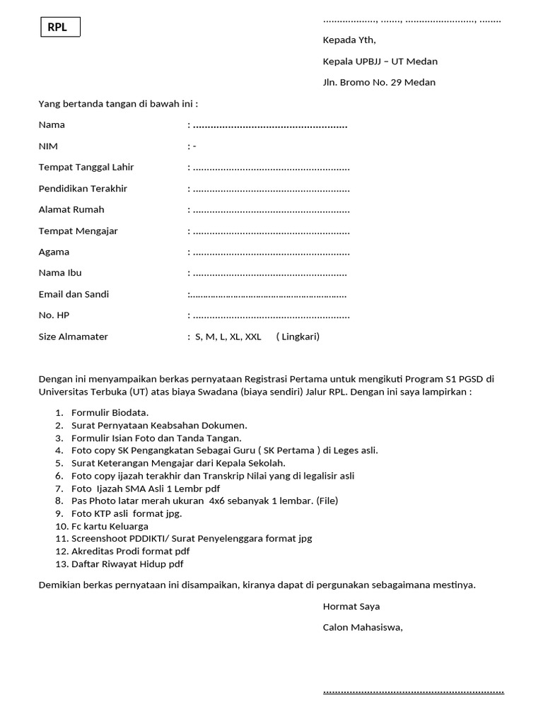 Persyaratan dan Berkas RPL UT S1 PGSD | PDF