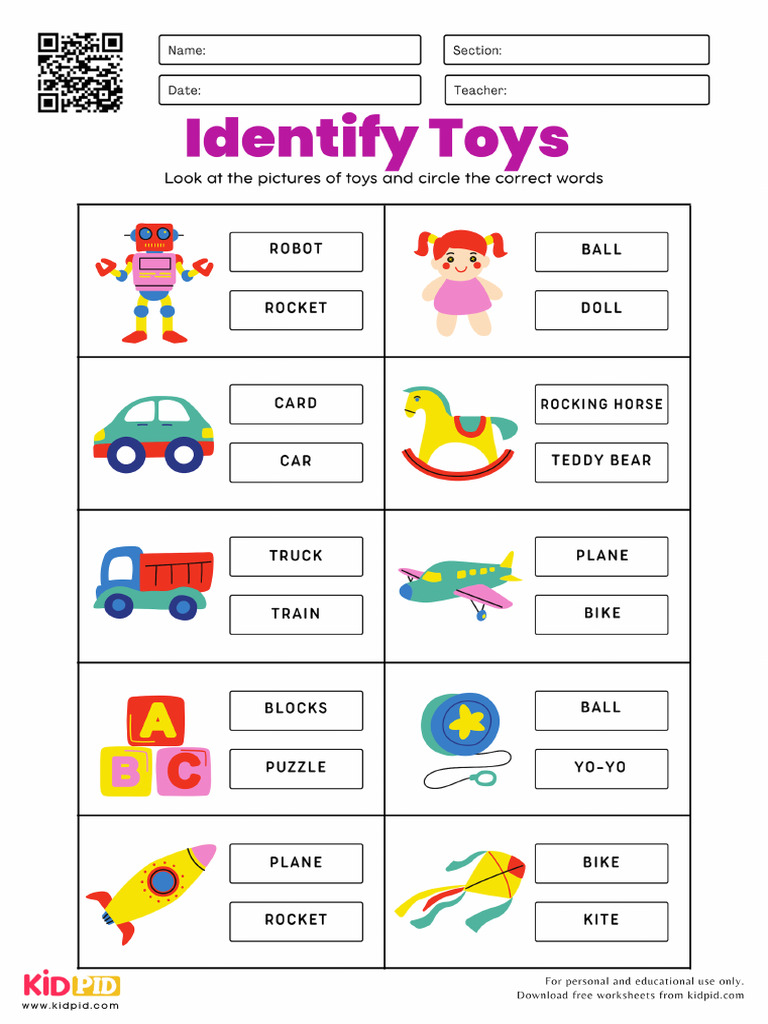 Toys Vocabulary Worksheet | PDF