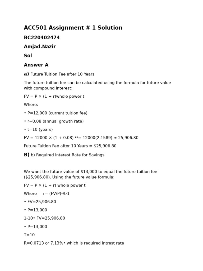 Future Tuition Fee Calculations and Analysis | PDF