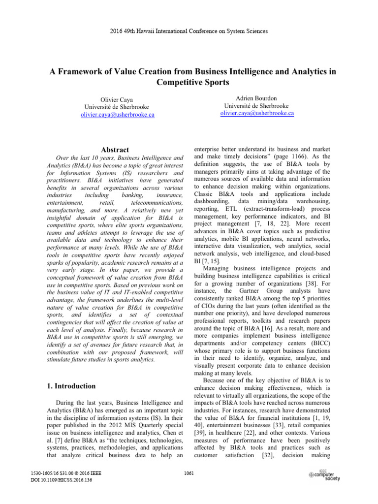 A Framework of Value Creation From Business Intelligence and Analytics ...