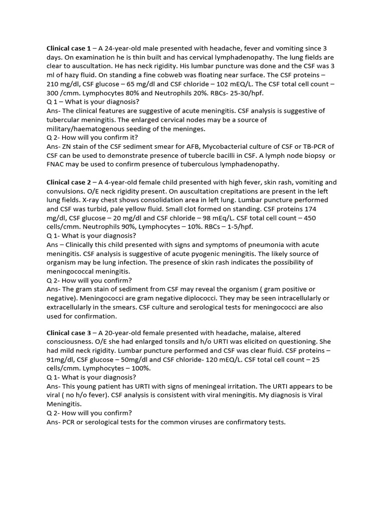 Meningitis Diagnosis and CSF Analysis Cases | PDF | Meningitis ...