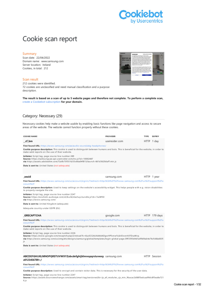 Samsung Cookie Scan Report 2022 | PDF | Http Cookie | Websites