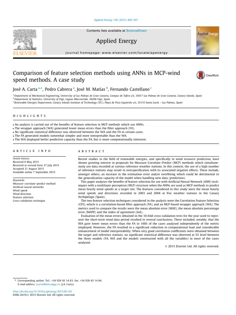 2015 Elsevier Comparison of Feature Selection Methods Using ANNs in MCP ...