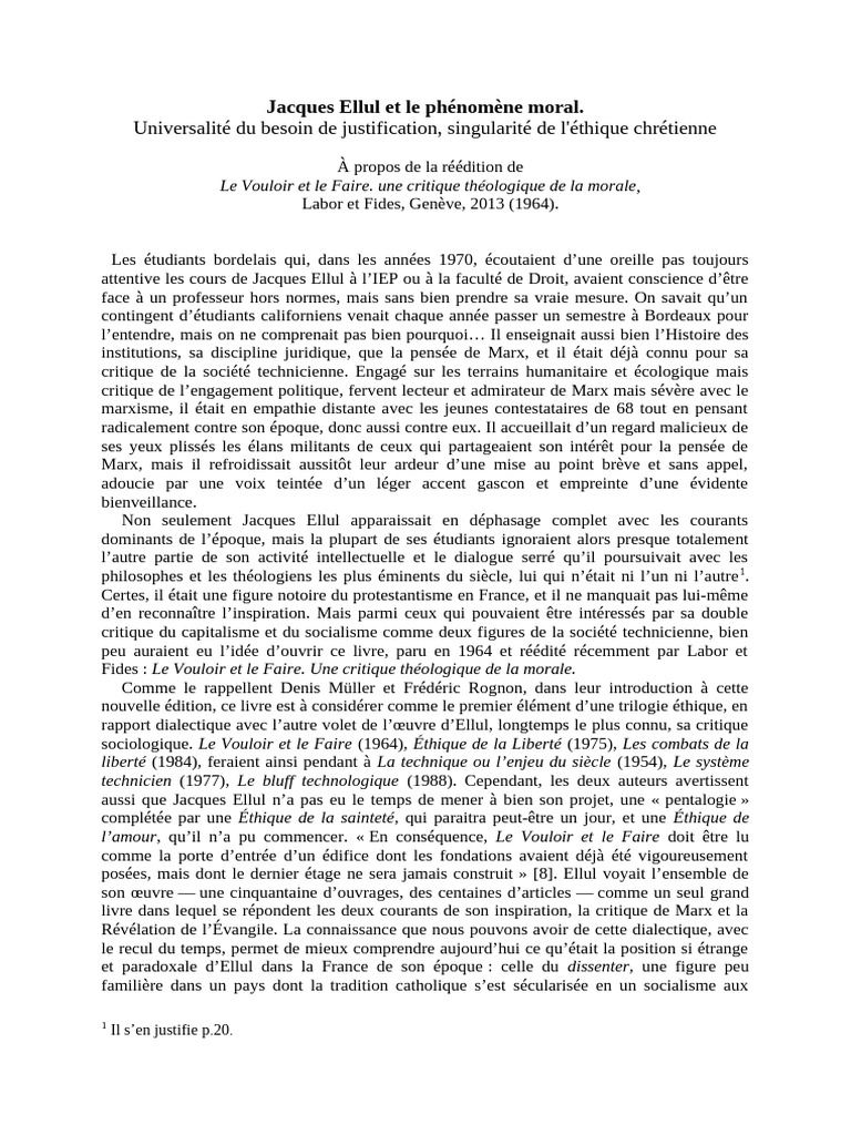 Jacques Ellul : Éthique chrétienne et morale | PDF | Moralité | Dieu