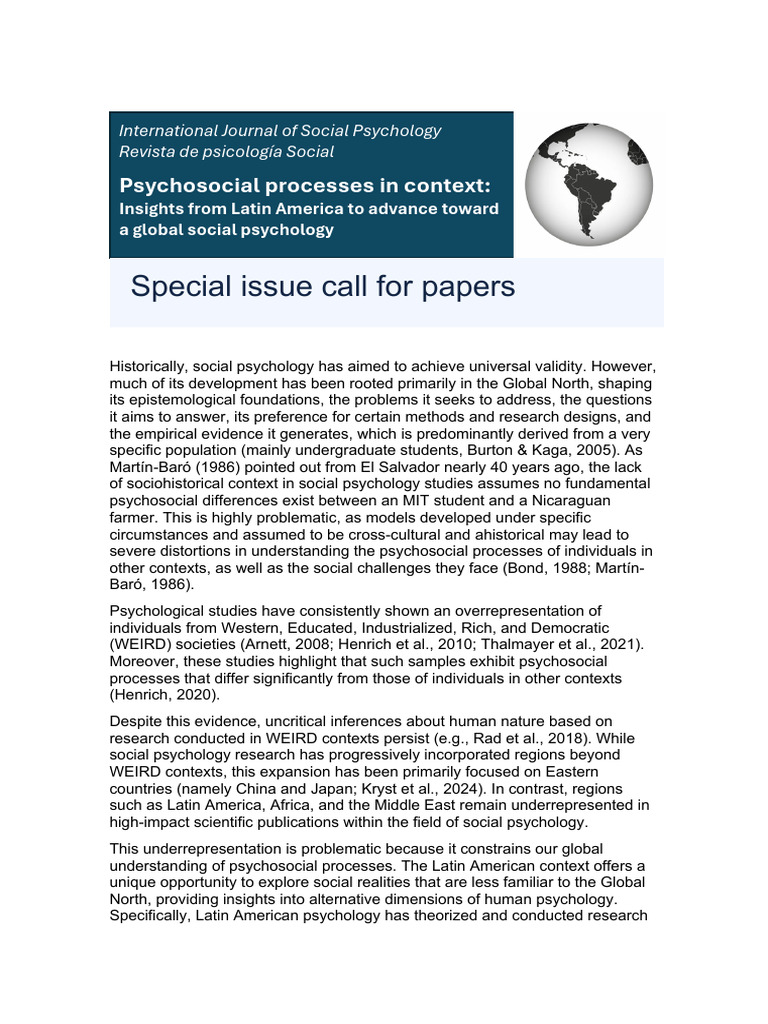 SPJ Call For Papers (English) | PDF | Psychology | Psychosocial