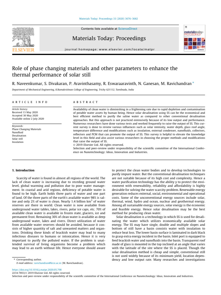 Role of Phase Changing Materials in Solar Stills | PDF | Water ...